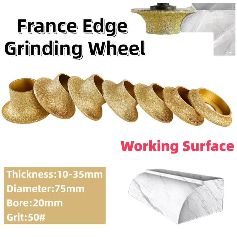 3inch 75mm Brazed Diamond Grinding Wheel Polishing Disc Stone Edging Wheel for Granite Marble Porcelain Tile Quartz Trimming 1Pc (France Edge, Thickness 35mm) France Edge