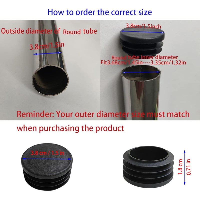 4 Pcs 38mm (1.5 Inch) Round Plastic Plug,Round Tubing Black Plastic Plug，Pipe Tubing End Cap for Round Tube Furniture Finishing Plug 1 1/2 inch