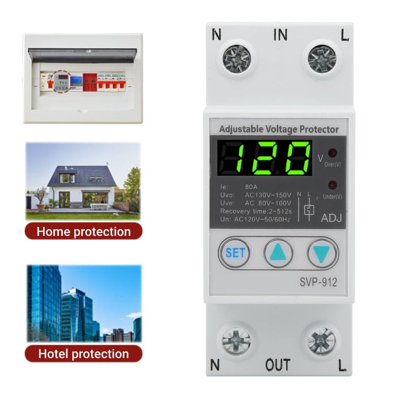 LiebeWH Voltage Protector Relay 120VAC Adjustable Self Recovery Digital Under Voltage Relay with Automatic Reset for Home Office Appliances(80A) 80A