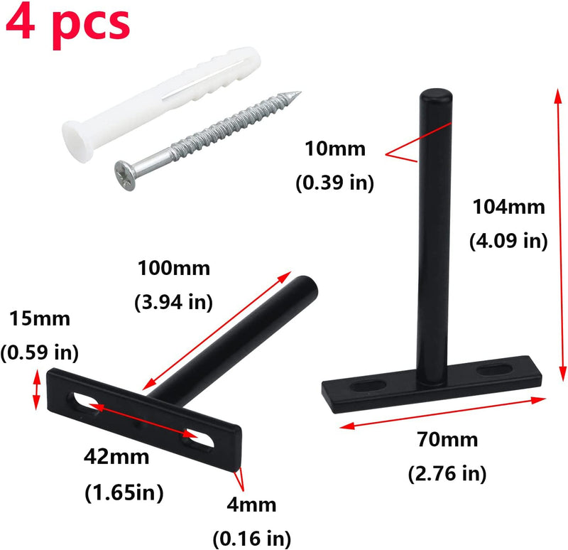 Antrader Set of 4 Floating Shelf Brackets, 4-Inch(Deep) Concealed Blind Shelf Support for Raw Wood Shelves, Matte Black, Screws and Anchors Included 4 Inch