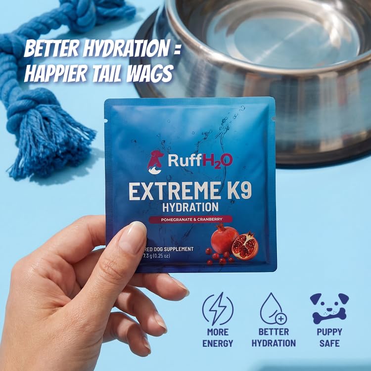 Ruff Greens RuffH2O Extreme K9 Hydration Powder for Dogs, Electrolyte Supplement with Collagen, Supports Hydration and Recovery, Made in USA, 7 Daily Packs (0.25 oz Each) (Pomagranate & Cranberry) | Electrolyte Supplement with Collagen, Supports Hydrat...