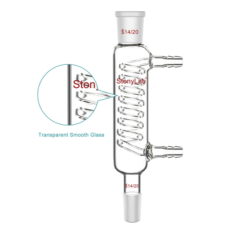 stonylab Graham Condenser, 3.94 inch Small Cooling Path, 14/20 Joint, Laboratory Glassware for Precise Microscale Condensation and Reflux Processes