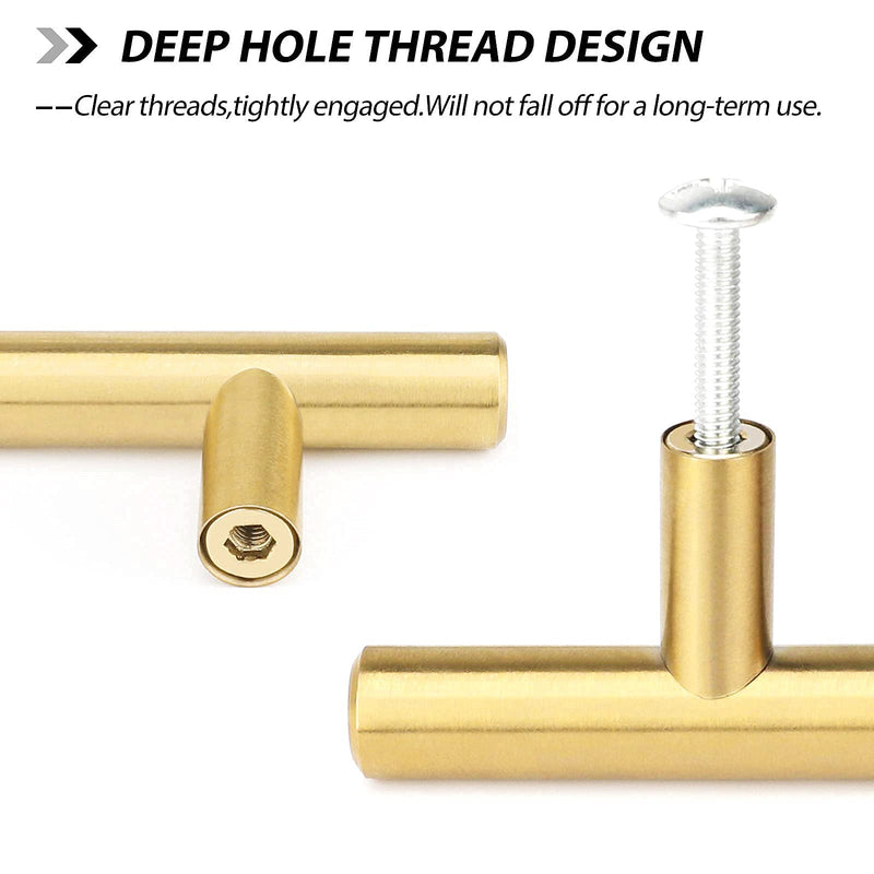 goldenwarm 10 Pack Gold Cabinet Handles Brushed Brass Drawer Pulls Gold Cabinet Pulls 3 inch - LS201GD76 Kitchen Cabinet Door Handles and Knobs Bathroom Bedroom Furniture Handles Stainless Steel ‎3in Hole Centers