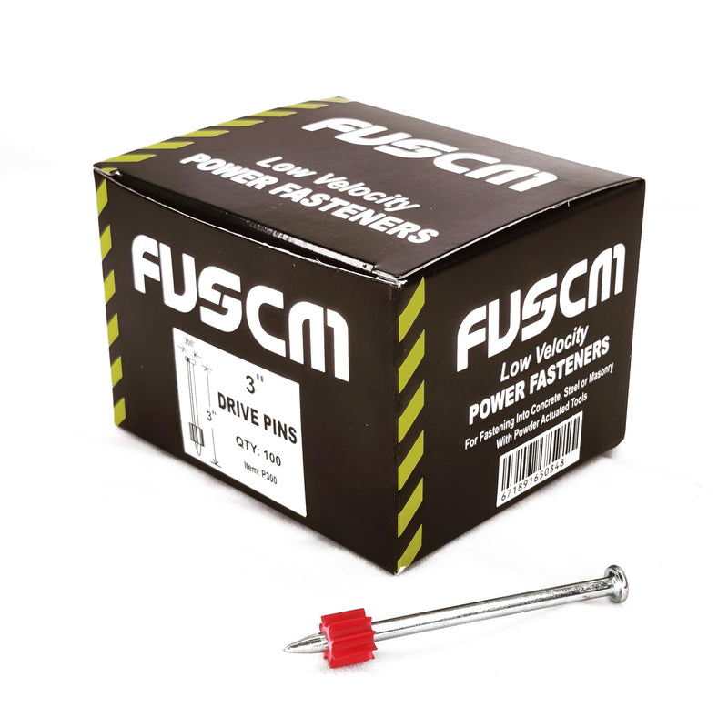 3" Powder Actuated Fasteners,.300 Head Diameter Drive Pin with red Flute, P300, 100pcs/pack 3" 100