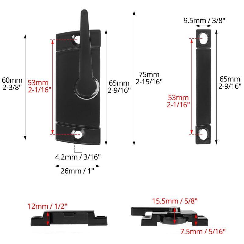 QWORK Black Window Sash Locks, 10 Pcs, Zinc Alloy Latch Replacement for Vertical & Horizontal Sliding