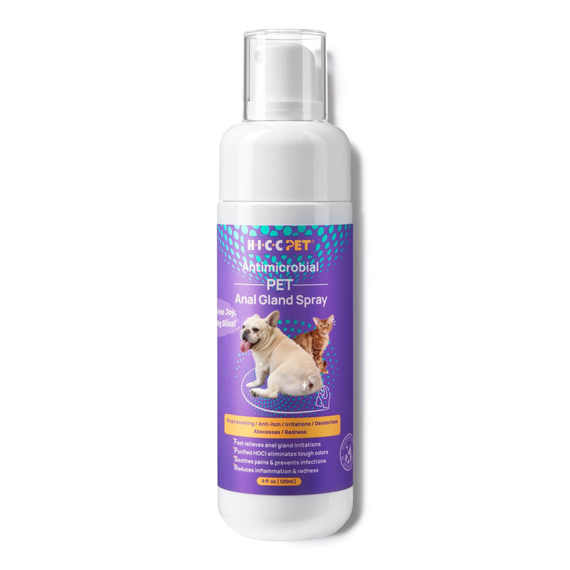HICC PET Dog Anal Gland Spray - Fast Relieves Anal Gland Irritations and Soothes Itching, Stops Scooting, Eliminates Tough Odors, Pain Relieving & Anti-Itch, Safe for All Animals - 4 Fl Oz
