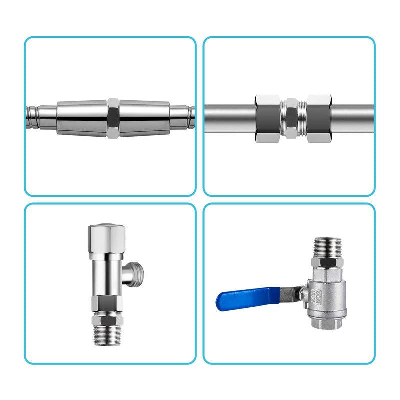 OFFO Shower Hose Extension Adapter, G1/2 to G1/2 Shower Hose Extender Fitting Shower Hose Extra Long Joint, Used to Connect Two Hoses Garden Hose, Solid Stainless Steel, 2 Pcs
