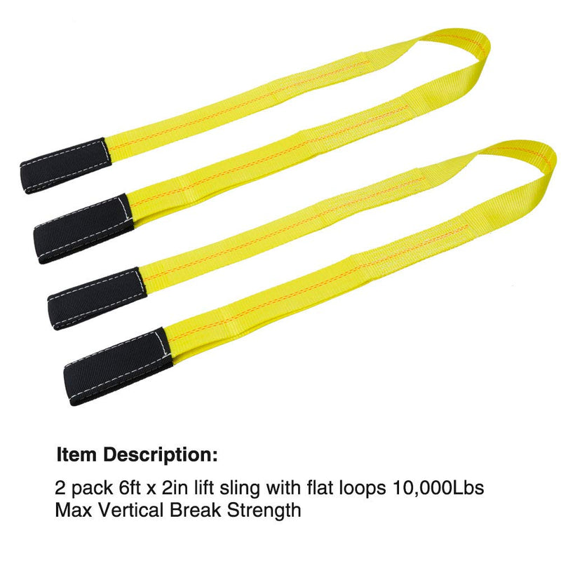 Trekassy 2 Pack 6' x 2" Lifting Sling Straps, 6ft Lifting Straps with 10,000lbs Max Vertical Break Strength Capacity, Heavy Duty Nylon Tree Saver Recovery Strap Web