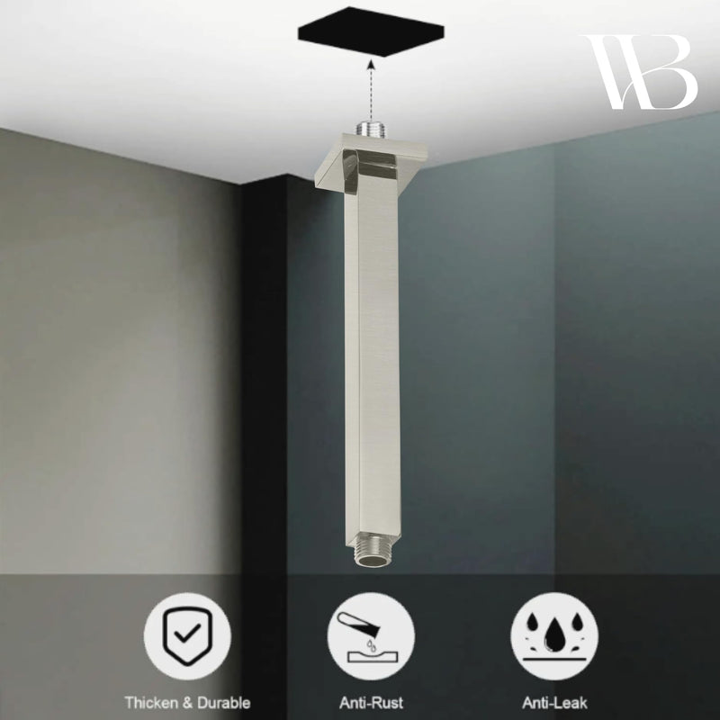 Westbrass A3609S-07 1/2" IPS x 9" Square Ceiling Mount Shower Arm & Flange, Satin Nickel