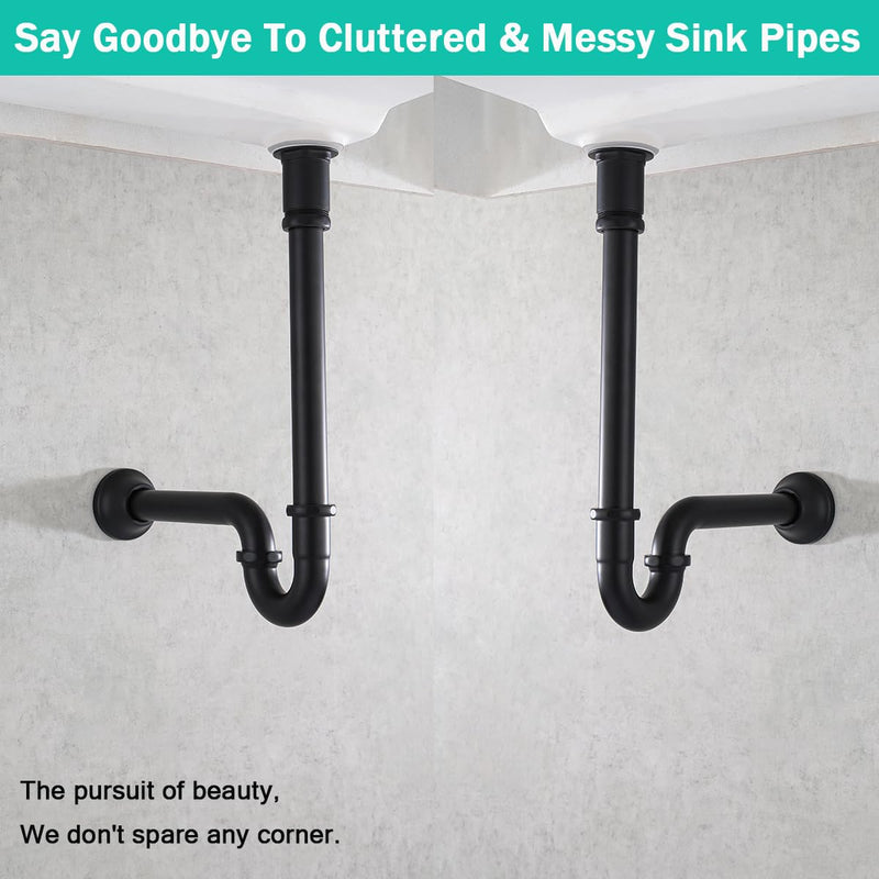 Brass P Trap U-Shape 1 1/4 inch Sink Drain Pipe with Slip Joint Extension Tub,12 inch Vertical Pipe length Adjustable Height Sink Waste Trap Drain Kit Matte Black,SE83555MB-L