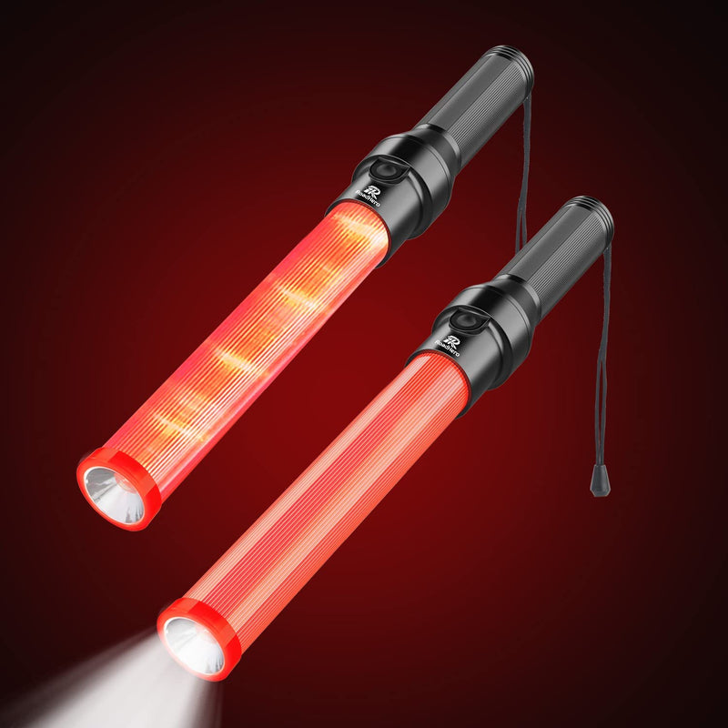 RoadHero 2 Pack Traffic Wand, 16 Inch Led Traffic Control Wands with 3 Flashing Modes, Air Marshaling Signal Wand Plus White LED on Tip for Airport, Parking, Car Directing 2 Pack of 16 inch