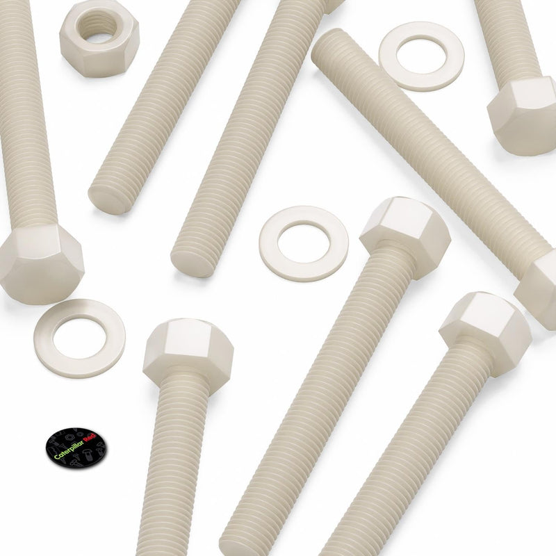 5X Natural Nylon PA66 Hex Head Plastic Bolts, Nuts & Washers, M20 x 150 mm, Fastener, (25/32 x 5 29/32 in)
