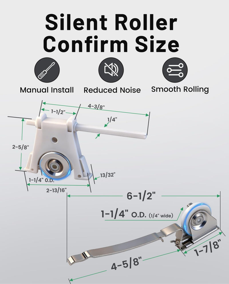 Sliding Screen Door Rollers for Andersen Storm Door Parts, 2 Pair Upper + Lower Roller Replacement, Fit #1997063 & #1997310 (1991 to P), 1-1/4" Nylon Concaved Wheels, Edge Adjustable