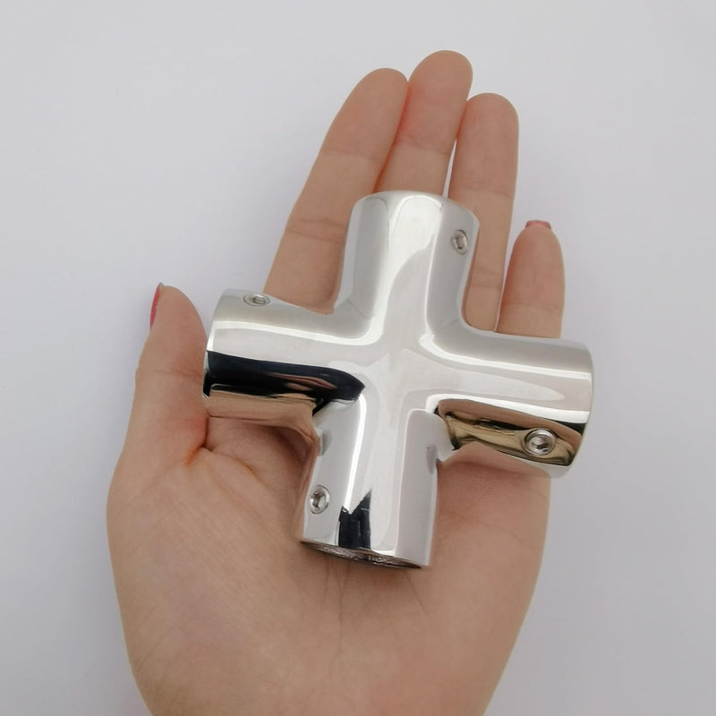 Marine Grade Heavy Duty Stainless Steel 316 Cast Boat Hand Rail Fitting 4 Way Cross Tube Pipe Connector Tee Joint 7/8IN OR 1IN