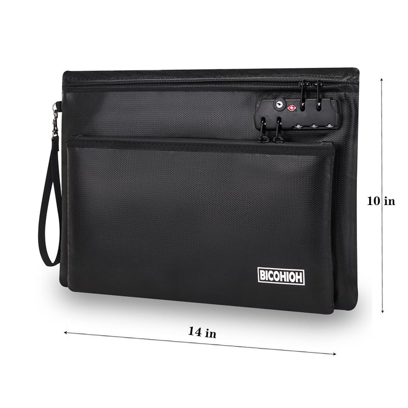 Fireproof Document Bag, Fireproof Money Bag with Lock and Zipper for Cash, FireproofBag Notary Supplies, Fire Safe CashBag Bank Bag (BLACK, Large) BLACK