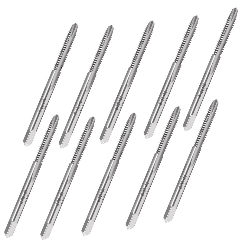 Accusize Industrial Tools 10 Pc 6-32Nc, 2 Flute, H.S.S. Spiral Point Taps, A.N.S.I. Standard, Ground, Spt-6-32x10 | ANSI Ground Plug Tap, Right-Hand Cut, Bright Finish, 2 in OAL, 11/16 in Thread Length, SPT-6-32x10