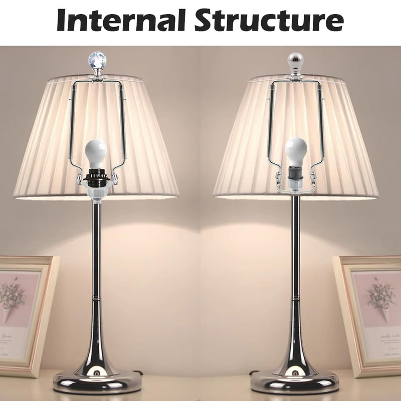 8 9 10 11 inch Nickel Lamp Shade Harp Holder, Adjustable Height Harp Kit with Crystal & Metal Finial, DIY Replacement Making Repair Lampshade Bracket E14 E26 E27 Adapter Base Table Floor Light 1
