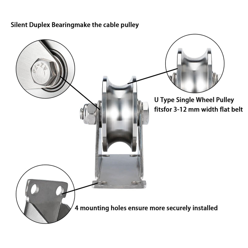 Cable Pulley Wheel Stainless Steel, Duplex Bearings, Rope Pulley for Pulley System, Gym Equipment, Sliding Gate, 1 Pack 48mm_1 PCS