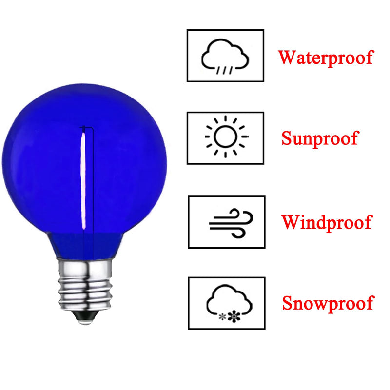 G40 Blue LED Replacement Bulb 1W Light Bulbs Shatterproof Waterproof LED Outdoor String Lights Decorative Night Light E12/C7 Candelabra Base for Wedding Patio Garden Yard,15 Pack(Blue)