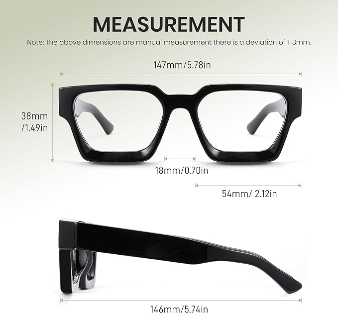 Cyxus Thick Cell Frame, Date Glasses, Blue Light Reduction, No Degree, UV Protection, Stylish, Unisex - NewNest Australia