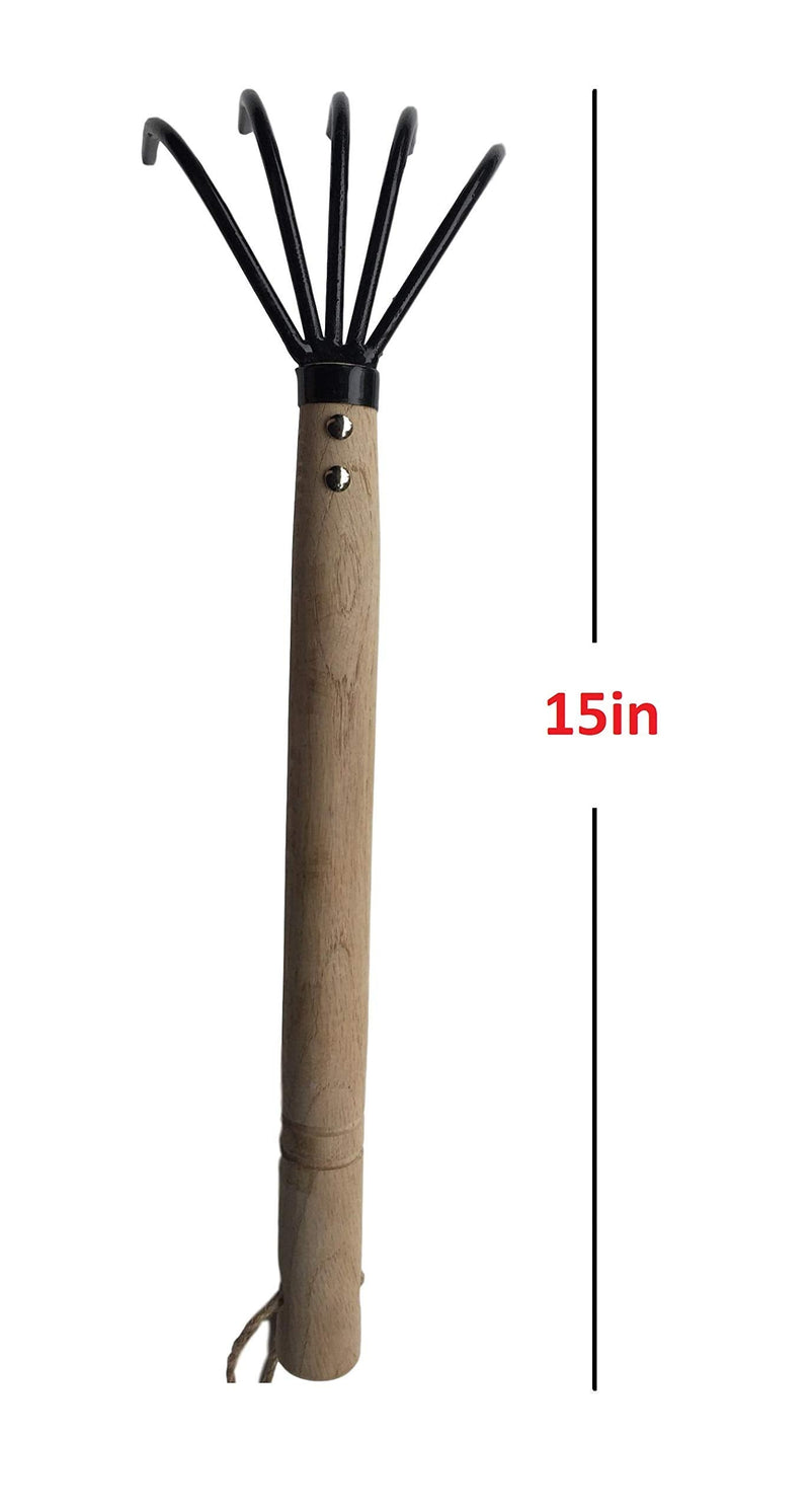Garden Guru Hand Rake Cultivator Claw Soil Tiller - Military Grade Steel - Rust Resistant - 5 Tine Japanese Ninja Claw - Comfortable Wood Handle - Perfect Pulverized and Aerated Soil 1 Pack Long Handle