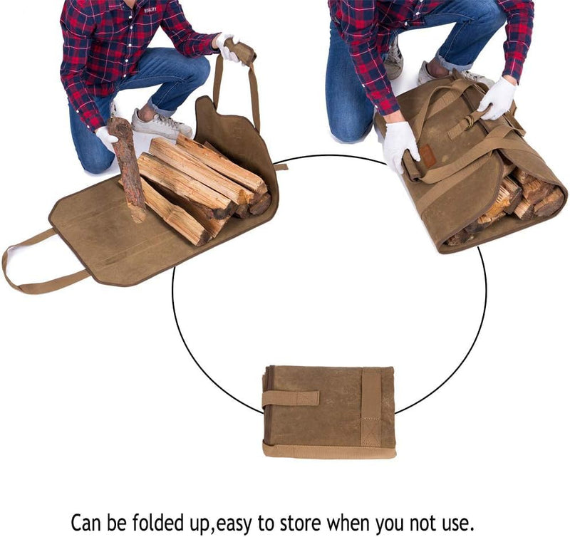 Firewood Carrier, Waxed Canvas Bag, Heavy Duty Tote Bag for Logs