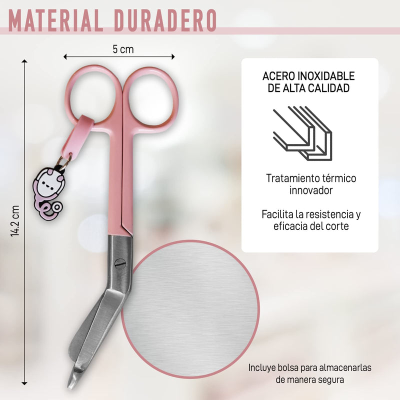 Nursing Scissors - Medical scissors- Blunt Tip Scissors - Stainless Steel - Design - Distinctive Keyring (Pink) Pink