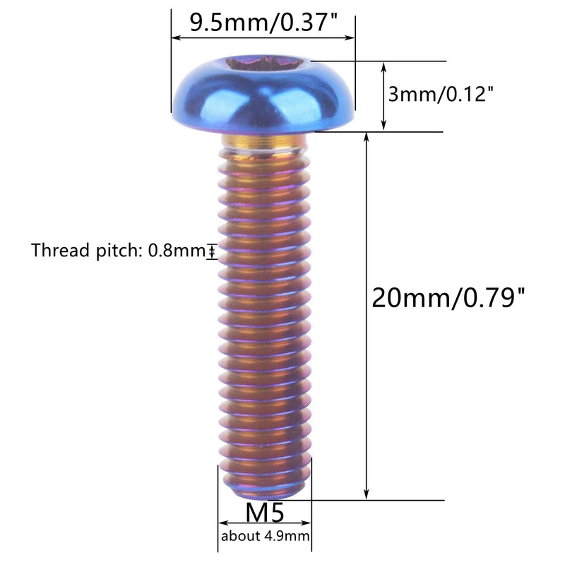 10Pcs Titanium Water Bottle Cage Bolts Torx M5x10 12 15 20 25mm Bicycle Rotor Screws Gr5 (Burnt Blue, M5x20mm) Burnt Blue