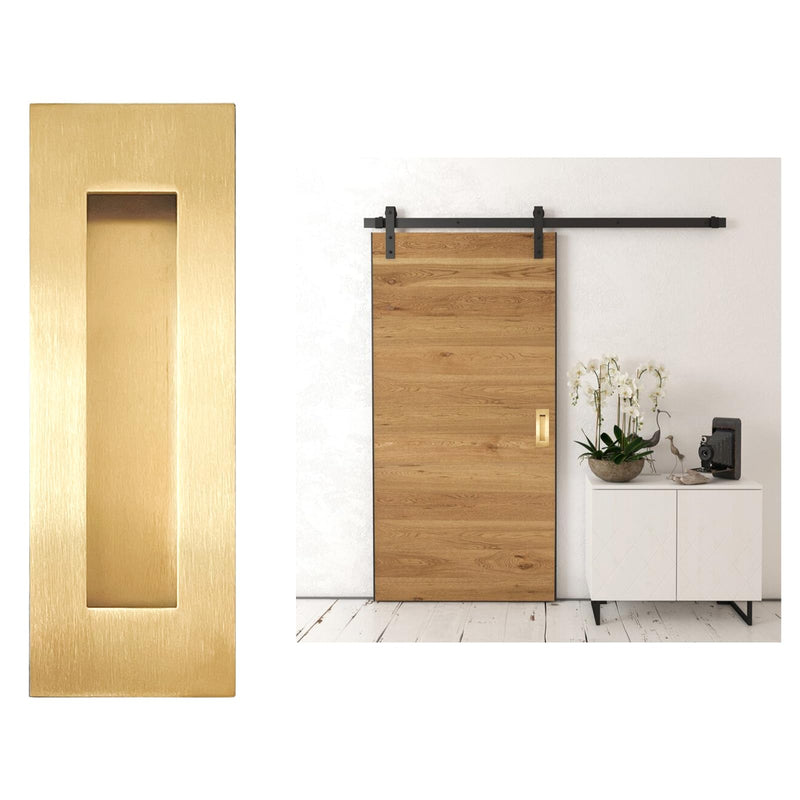 Recessed Finger Flush Pulls，Pocket Door Handles，for Sliding Barn Doors Handle, Bifold Doors Stainless Steel Rectangular Door Pulls Hardware (Gold, 7 Inch - 2p) Gold