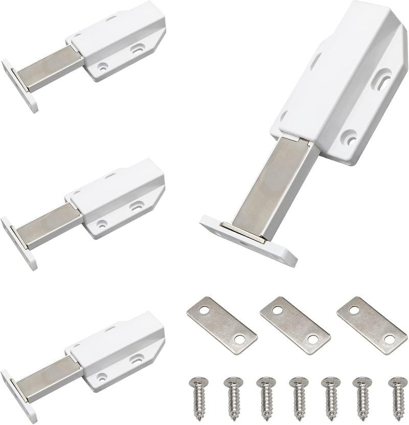 Magnetic Push Latch Heavy Duty Jiayi Push to Open Cabinet Hardware Magnetic Touch Latches for Large Door Push Release Latch Kitchen Drawer Push Catch Press Out Latch (White, 2 Pack) White