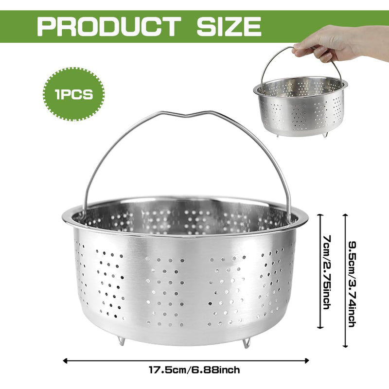 Vegetable Steamer Basket 304 Stainless Steel Vegetable Steamer Basket with Handles Mesh Strainer for Strain, Rinse, Steam Cook, 17.5CM 17.5X17.5X9.5CM