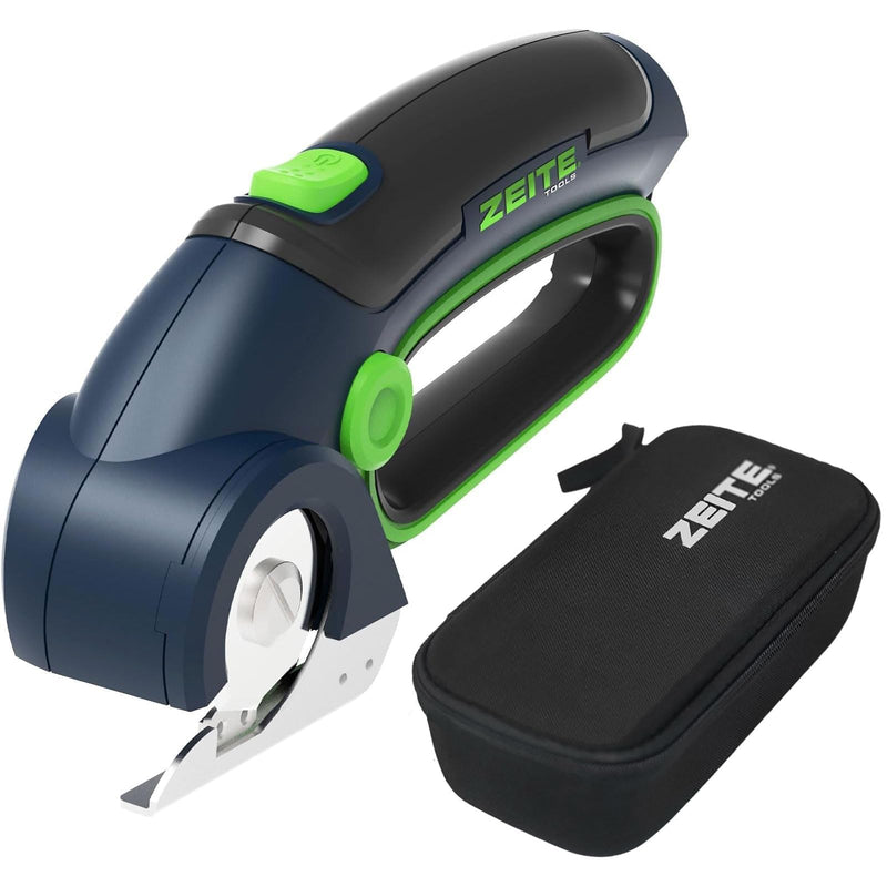 ZEITE 4V Cordless Electric Scissors, Cardboard Cutter with 2 x Blade, 1 x Storage Box, 1 x USB Charging Cable, Electric Cutter, Power Rotary Scissors for Box Carpet Plastic, Easy to Hold and Safety Blue