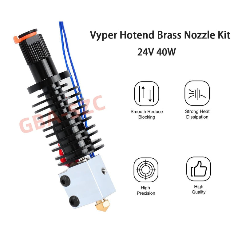 Kobra Max All Metal Hotend V2.0 Upgrade 24V 40W Kit,Bi-Metal Heatbreak,Heater Block,Brass Nozzle 0.4mm for Vyper,Kobra Max,Kobra Plus 3D Printer Volcano V5 J-Head Hotend. Vyper Hotend Vyper-24V Kit