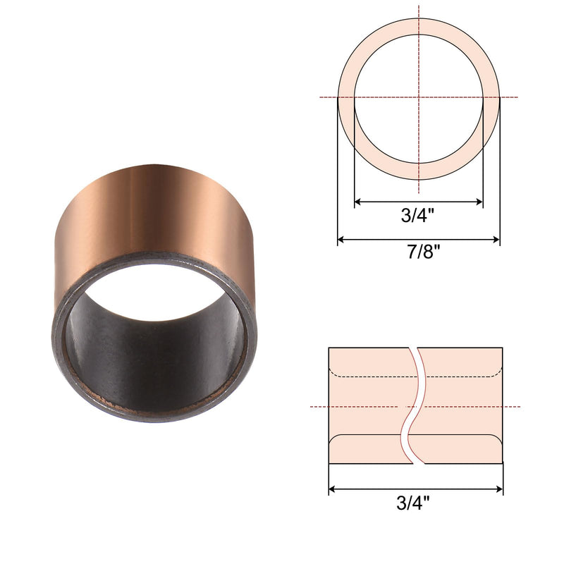 uxcell Sleeve Bearing 3/4" Bore x 7/8" OD x 3/4" Length Plain Bearings Wrapped Oilless Bushings 3pcs Self-Lubricating for Industry Equipment 3/4" x 7/8" x 3/4"