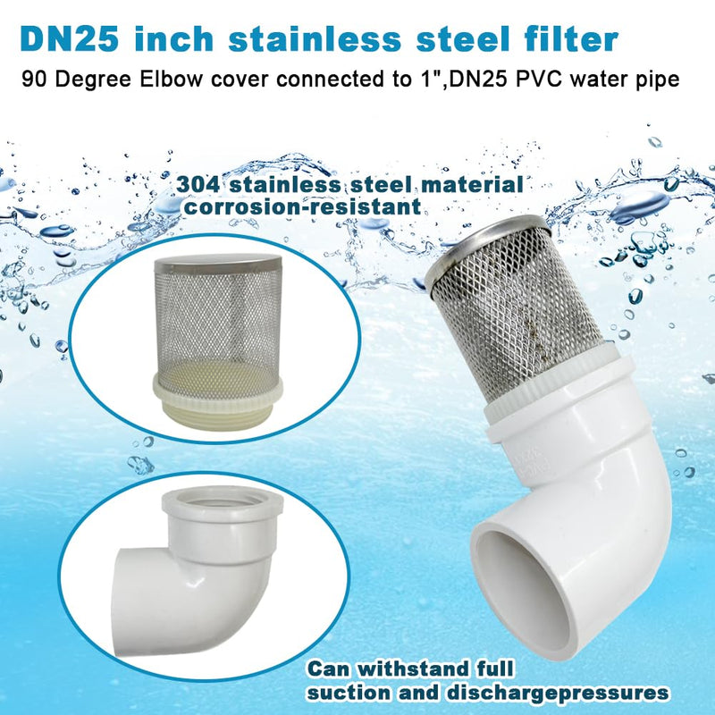 Cotonlake1 inch Stainless Steel Filter Cover Connected to 90 degree elbow 1" /DN25 PVC Water Pipe, Suction Strainers Used to Remove Debris and Reduce Solid Entry (1pcs) 1"DN25