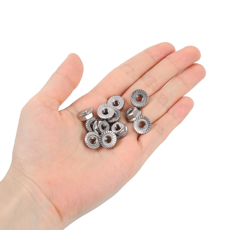 uxcell #10-24 Serrated Flange Hex Lock Nuts, 15Pcs 304 Stainless Steel Non-Slip Hexagon Flange Nut, Full Thread, Bright Finish, Silver 15