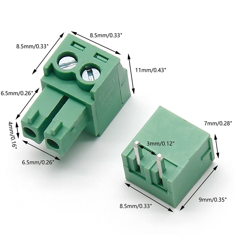 10Set 3.81mm Pitch Male Female 2-Pin PCB Screw Terminal Block Connector Plug KF2EDGK - Green, 300V 8A 2-Pin 3.81mm | 10Set