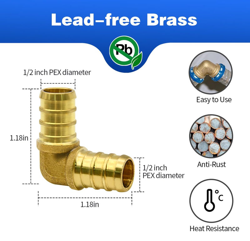 30/45/90pcs 1/2" PEX Fittings, Elbow TEE Straight Couplings Set, PEX Brass Crimp Fitting Combo with Tees, Elbows, Straights (1/2", 30pcs) 1/2"-30pcs