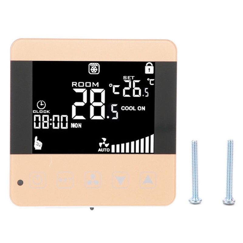 Digital Fan Coil Thermostat for Central AC - Smart Programmable Temperature Controller with LCD Display (5-35°C Range) - 4 Speed Modes, Universal for HVAC Systems (AC200-240V) General Type