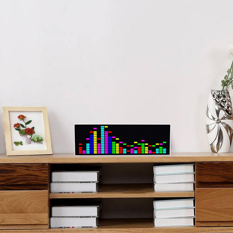 384 LEDs Music Spectrum Display, Audio Spectrum Analyzer Delivering 84 Dynamic Effects, Voice Controlled Rhythm Light with Electronic Clock Function