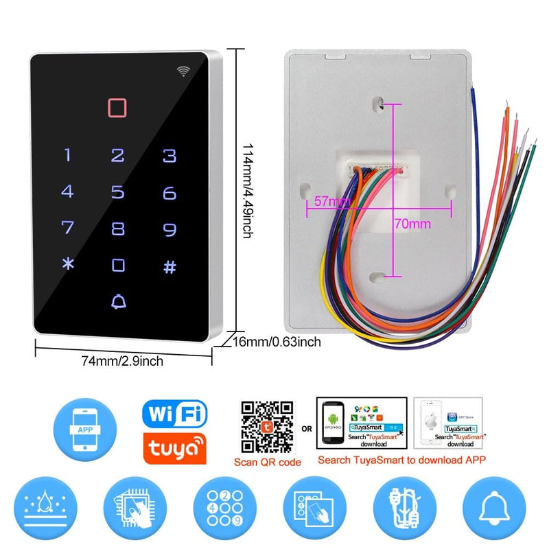 YiToo Full Kit of RFID 125KHz Access Control System WiFi Tuya Smart APP Control with 12V Electric Bolt Lock Power Supply Exit Button