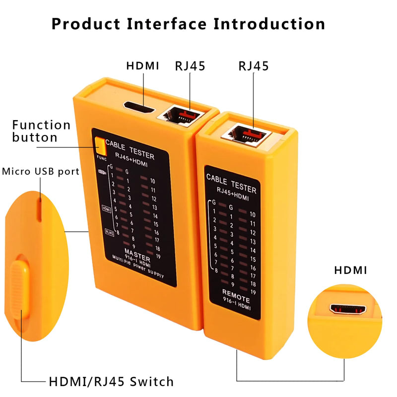 HDMI Cable Tester & RJ45 Network Cable Tester Tool Portable High Definition Multimedia Interface RJ45/cat5 cat5e cat6 cat6a UTP Ethernet LAN Wire Continuity Checker