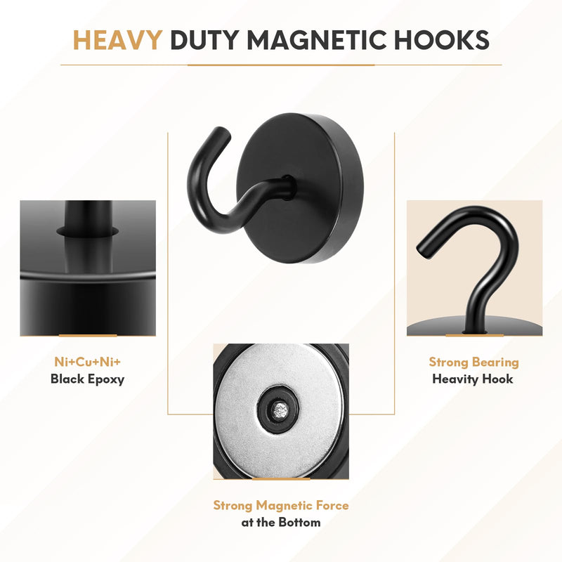 Neosmuk Magnetic Hooks, Cruise Ship Essentials, 120lb+ Heavy Duty Magnetic Hooks for Cruise Cabins, Refrigerator, Grill, Hanging, and Travel | Extra Strong Must-Haves Magnet Hook,Black Black 120lb Magnetic Hooks