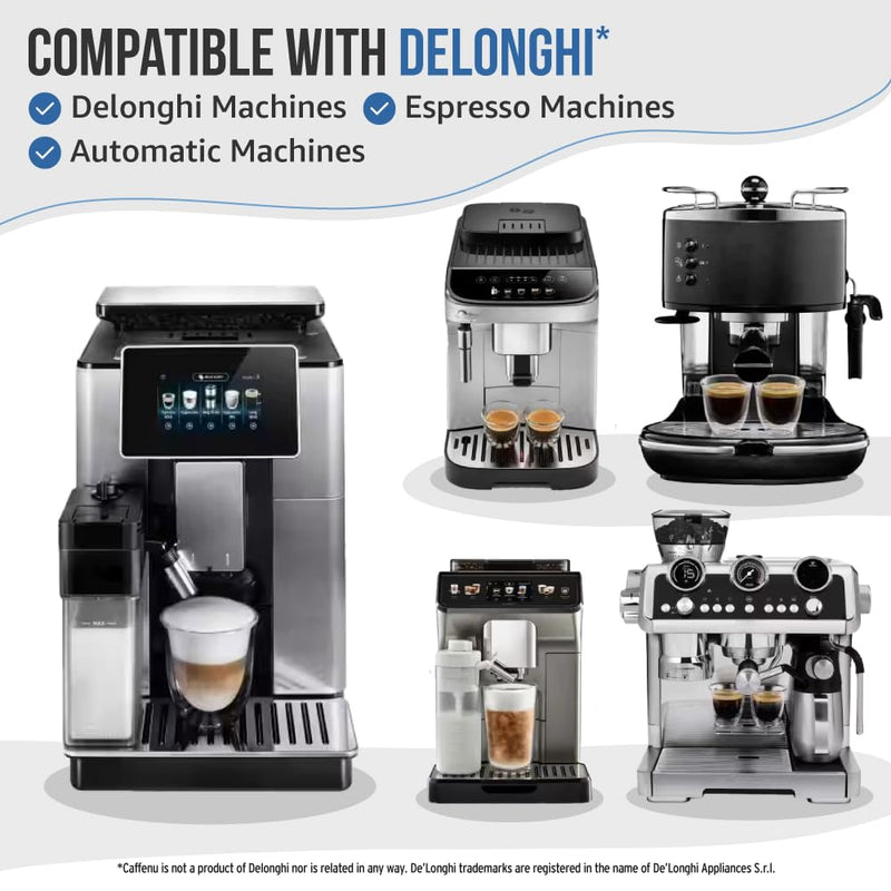 Delonghi Compatible Descaling Solution. 2 Bottles of Descaler Solution. Descaling Kit Removes Limescale For Hotter Coffee. 4 Uses Descaler For Delonghi Coffee Machines.