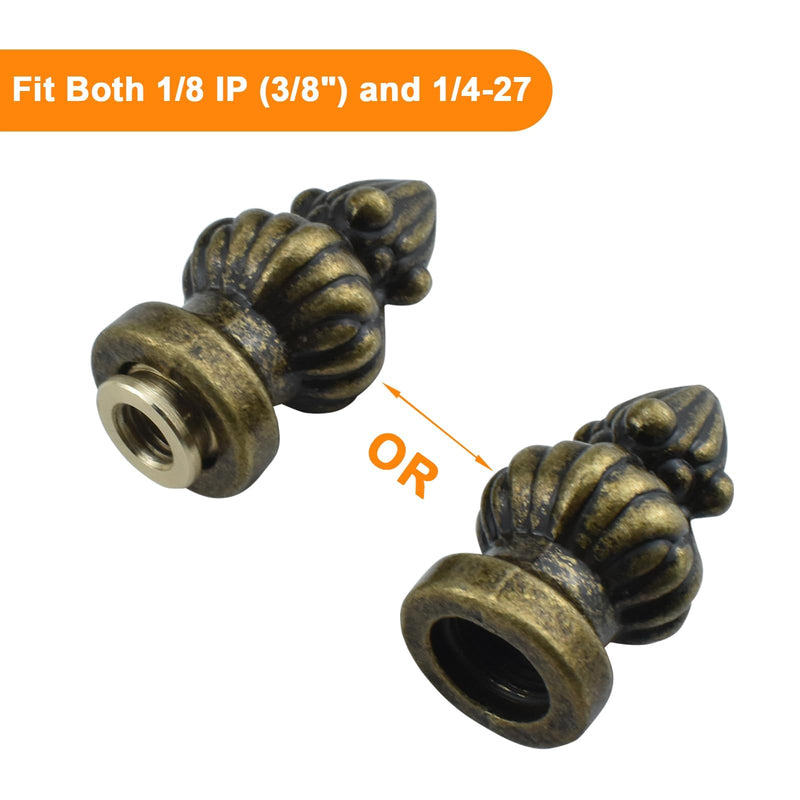 Antique Brass Lamp Finial Cap Knob Retro Lamp Finial Decoration with Dual-Thread Screw for Lamp Shade, Fit Both 3/8" and 1/4-27, 1 Pack