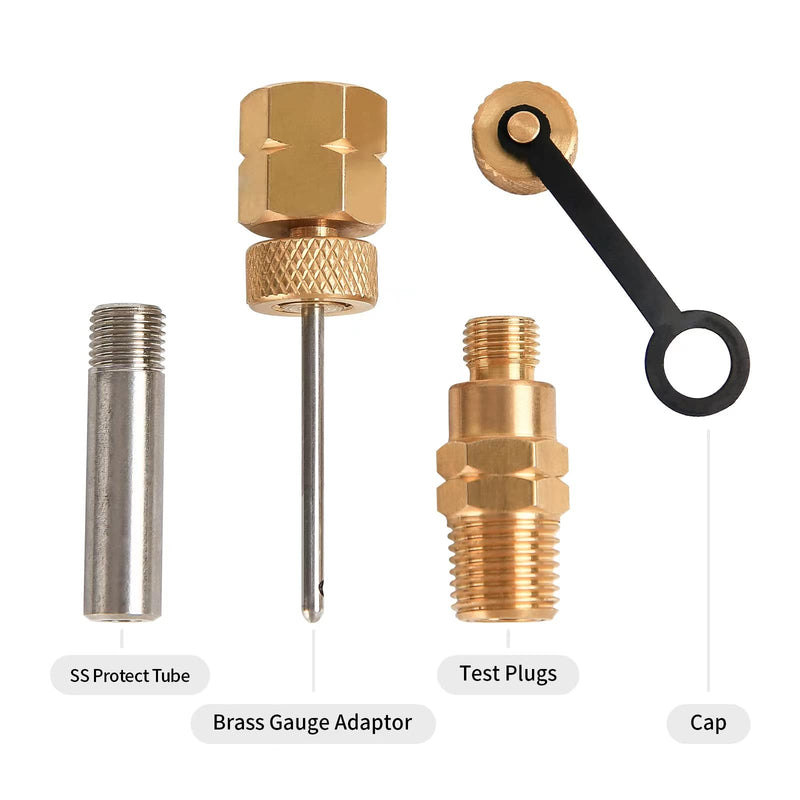 MEASUREMAN Brass Gauge Adaptor 1/4 BSP Female，2-1/2 OAL x 1-2/5" x 1/8" Probe with Stainless Steel Sheath，Pressure Gauge Fitting kit