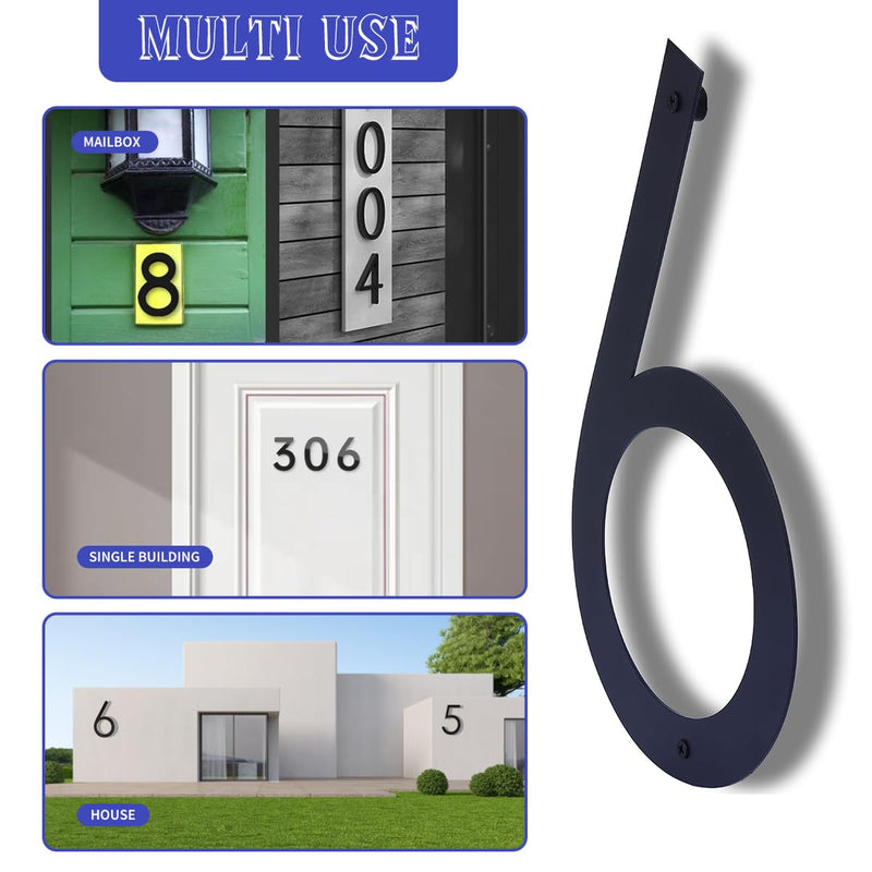 16 Inch Modern House Numbers for Outside,Large Black Metal House Numbers,House Address Numbers for House Address Apartments Wall Door Hotel Garage Gate with Nail Kit Number 6 SIX