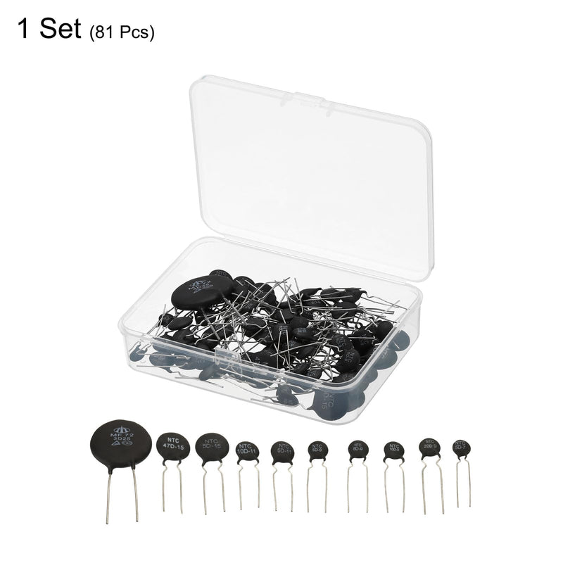 uxcell NTC Thermistors Resistor 3950 10 Values 81 Pcs Inrush Current Limiter Temperature Sensor Assortment Kit (3D-25 5D-7 5D-9 5D-11 5D-15 8D-9 10D-9 10D-11 20D-9 47D-15)