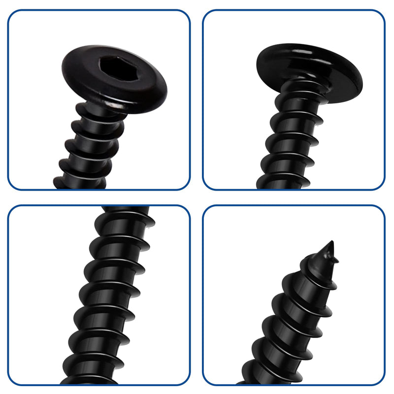 M4 x 35mm Flat Head Socket Cap Self Tapping Screws, Countersunk Wood Screws, 304 Stainless Steel 18-8, Allen Hex Drive, Black Finish, 50 PCS M4 x 35mm