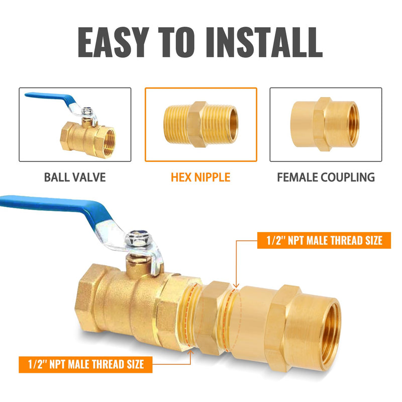SUNGATOR Solid Brass Pipe Fitting, 1/2-Inch x 1/2-Inch NPT Male Pipe Hex Nipple, 1/2'' Male to 1/2'' Male Brass Pipe Extension Fitting, Brass Hex Nipple for Shower, Oil, Water Line,Spigot,Gas (2-Pack) 1/2" Male NPT-2 Pack